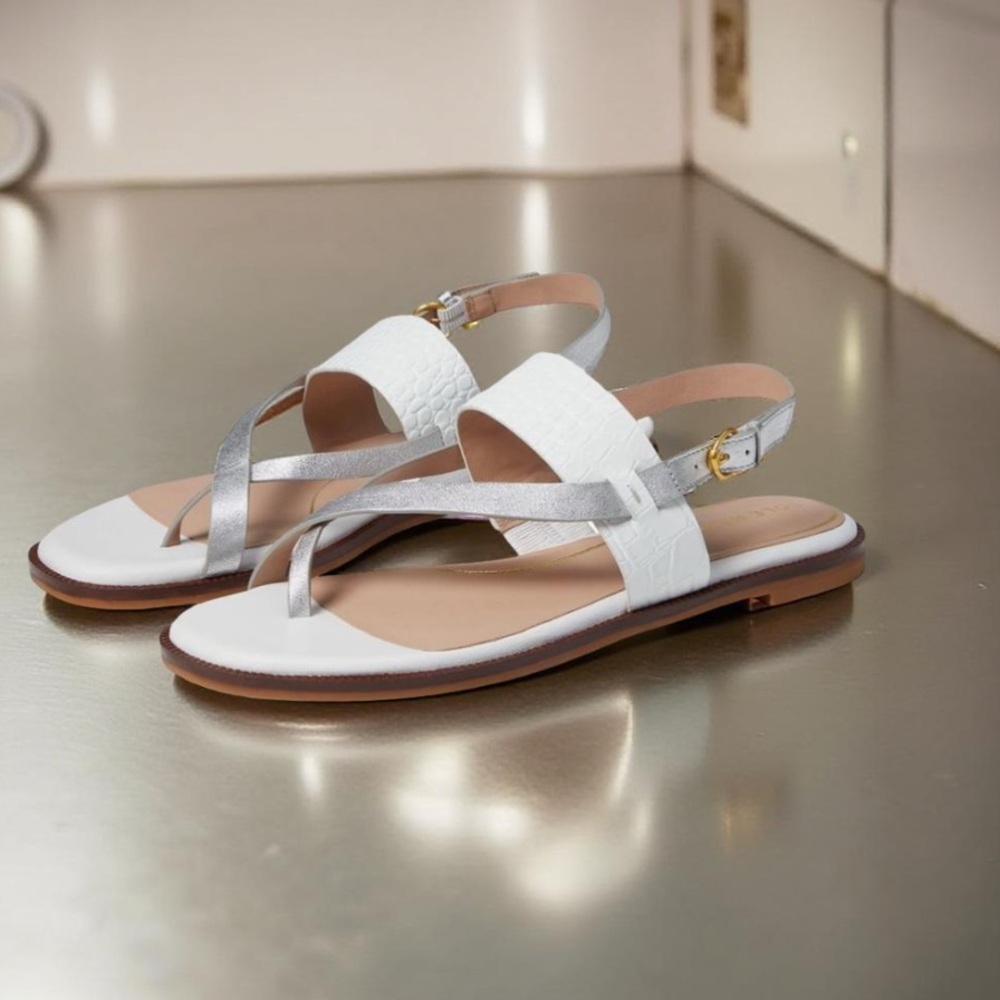 COLE HAAN Sandals Luxury Brand White and Silver leather with Box Size 6.5B NWT